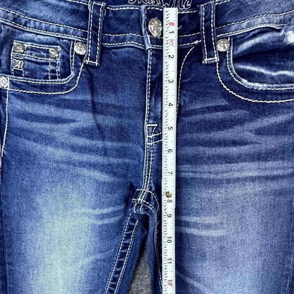 Miss Me Jeans 25 Blue Y2K Fleur De Lis Cowgirl Cowhair Mid Rise Slim Boot - Picture 4 of 9